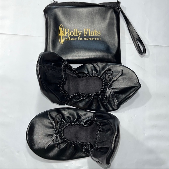 Large Black Ballet FLATS shoes Portable Travel Roll up Slippers In Bag Comfort L - Picture 13 of 14